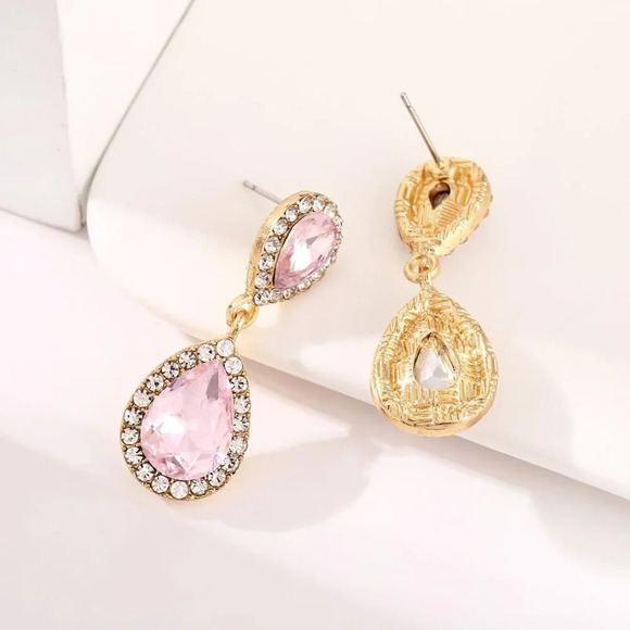 ❤️Women Pink Vintage Dangle Earrings Sparkle Crystal Bridal  Drop Formal Prom - Picture 4 of 7